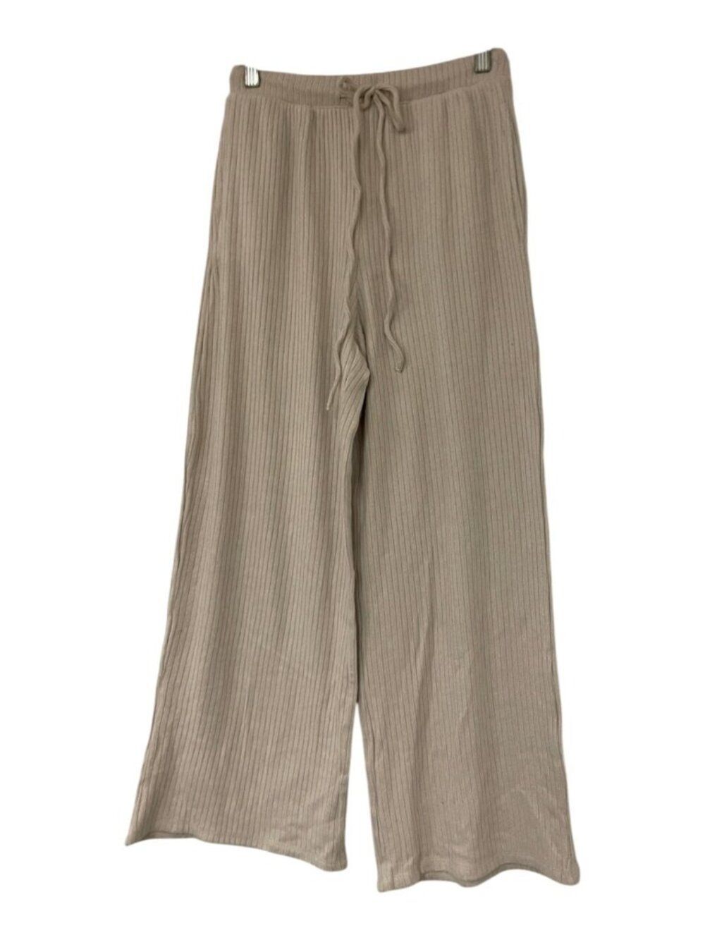 Oysho Womens knit lounge Pants Small Sand Drawstring Knit Wide-Leg 1762/782 NWT